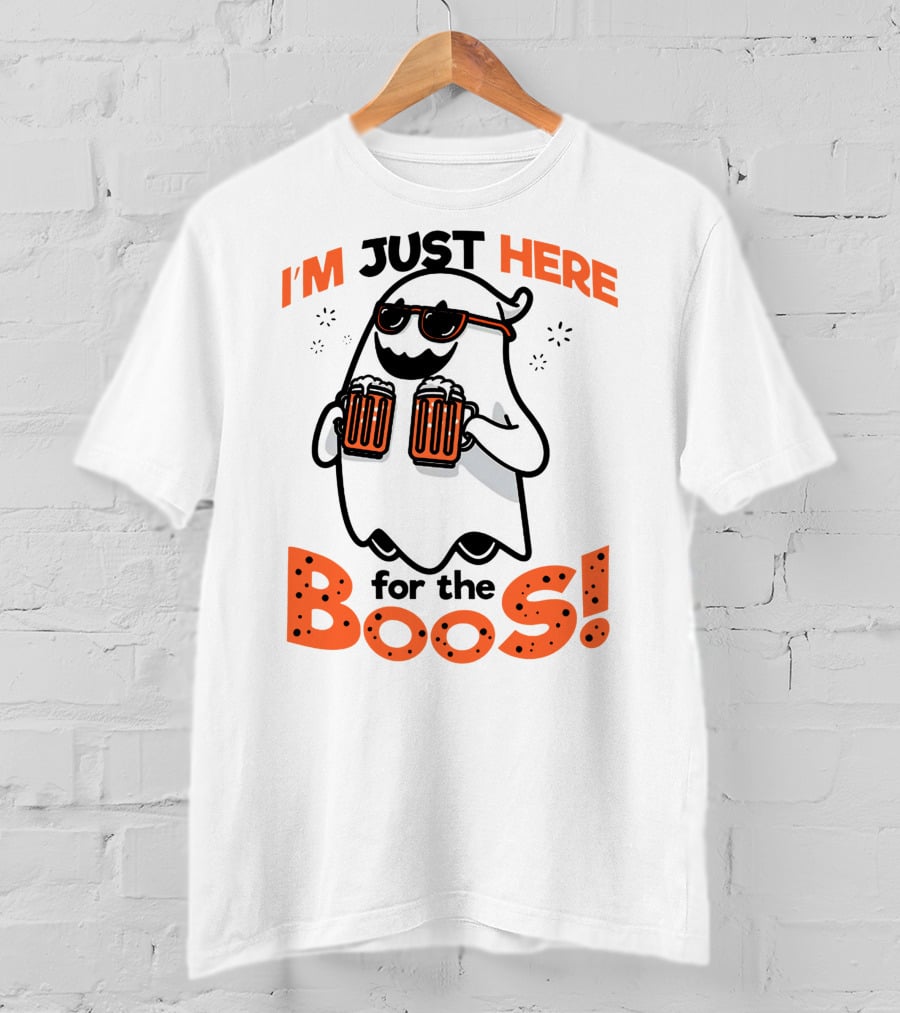 I'm Just Here For The Boos With Ghost Holding Beers T-Shirt