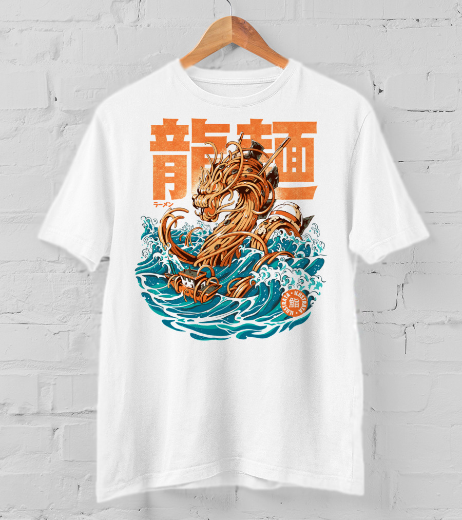 Great Ramen Dragon Kanagawa Woodblock Waves Japan T-Shirt
