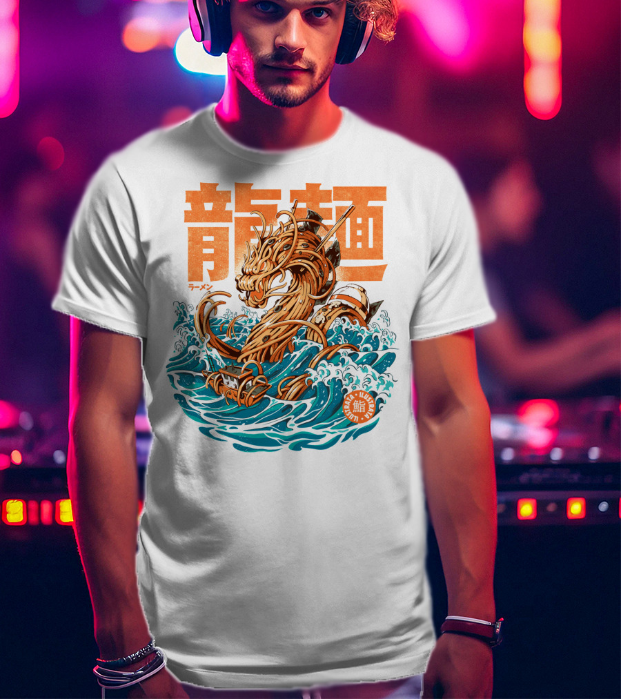 Great Ramen Dragon Kanagawa Woodblock Waves Japan T-Shirt