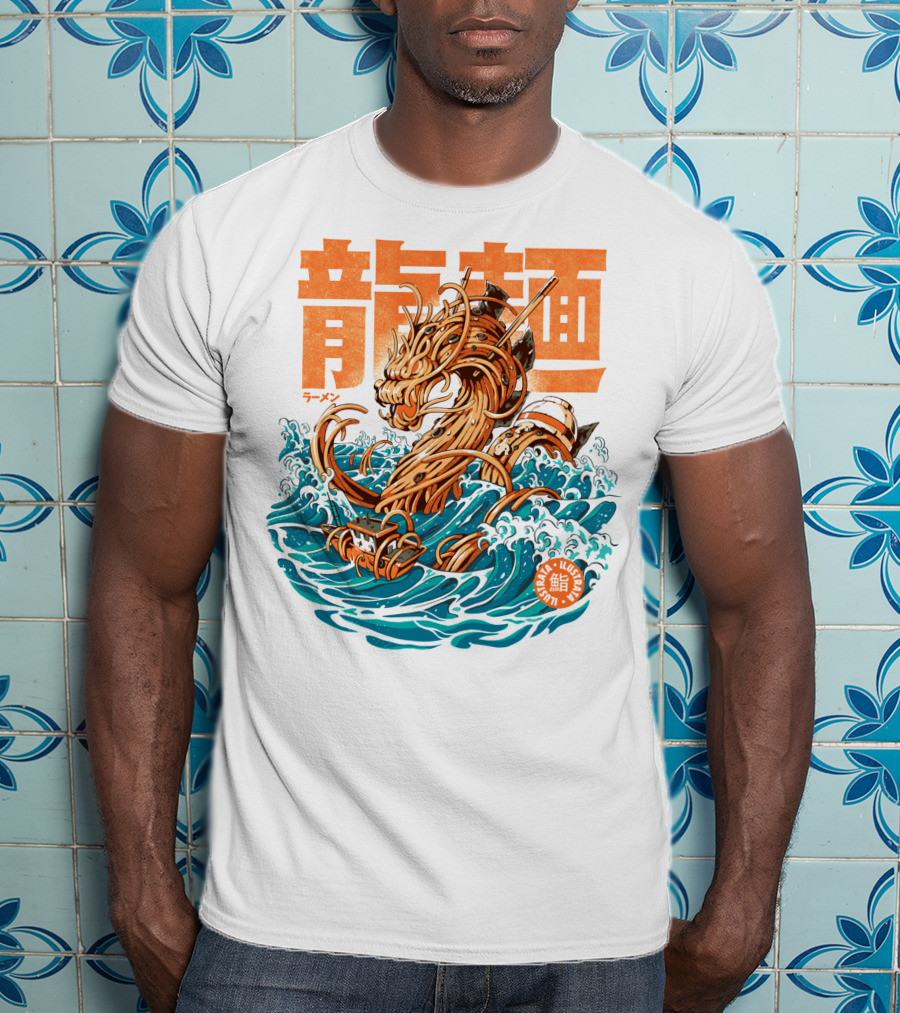 Great Ramen Dragon Kanagawa Woodblock Waves Japan T-Shirt