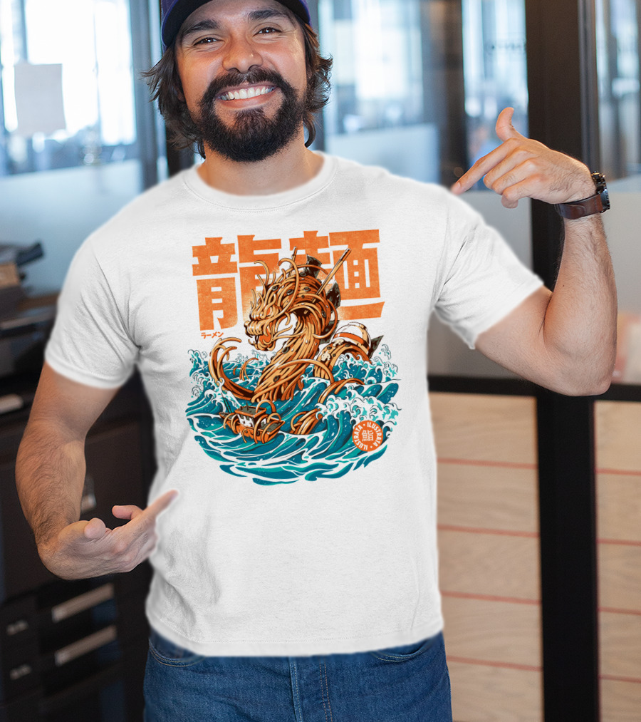 Great Ramen Dragon Kanagawa Woodblock Waves Japan T-Shirt
