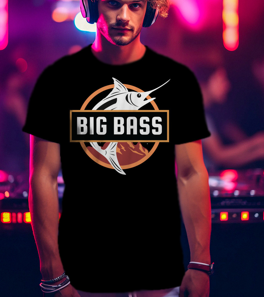 BIG BASS Marlin Jumping Over Mountains In Circle T-Shirt