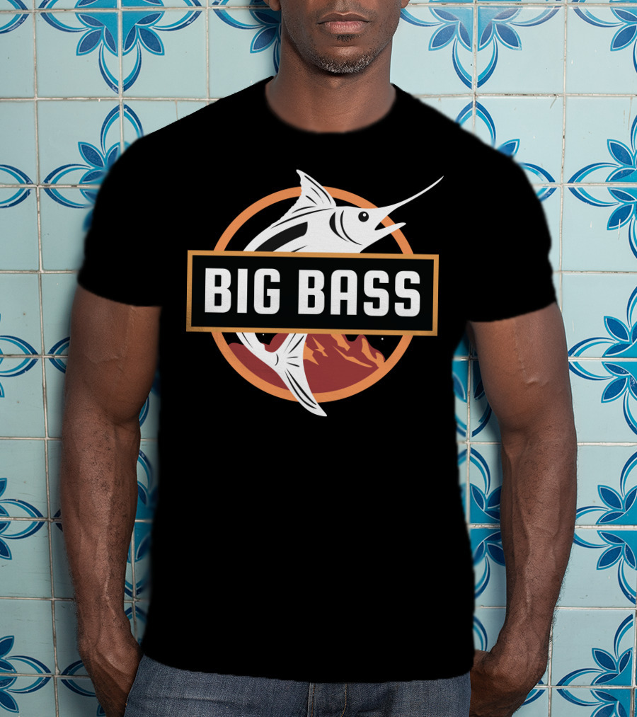 BIG BASS Marlin Jumping Over Mountains In Circle T-Shirt