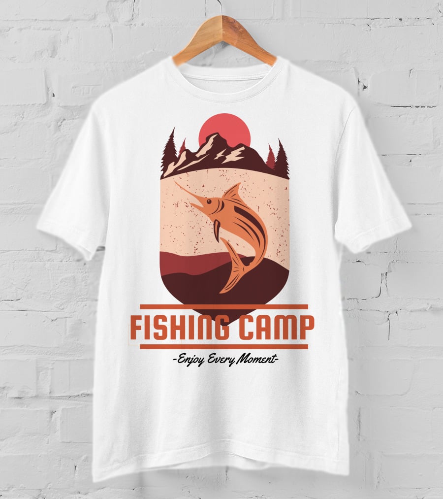 FISHING CAMP Enjoy Every Moment Mountain Fish Sun T-Shirt