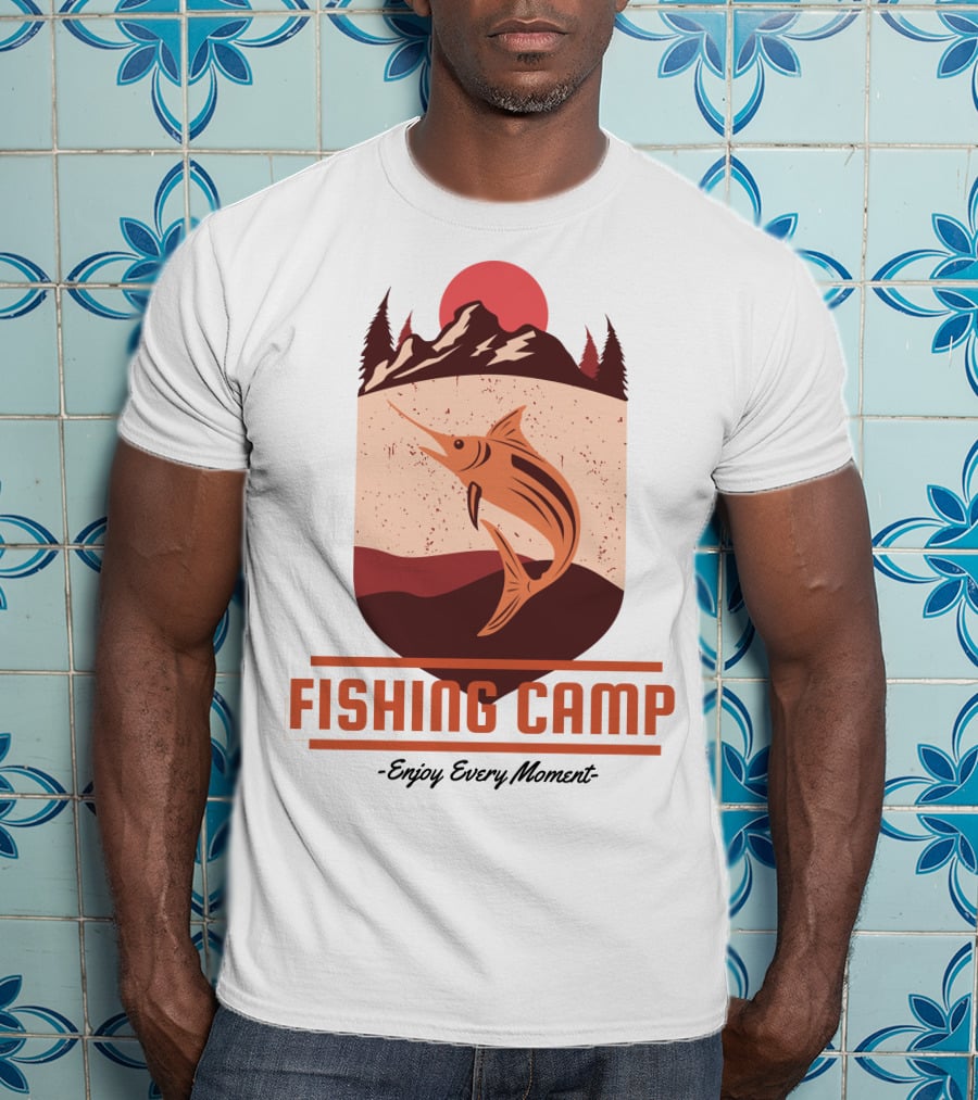FISHING CAMP Enjoy Every Moment Mountain Fish Sun T-Shirt