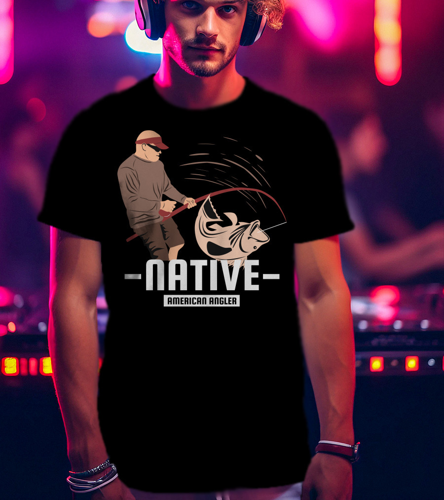 Native Fisherman Catching Fish With Rod And Reel T-Shirt