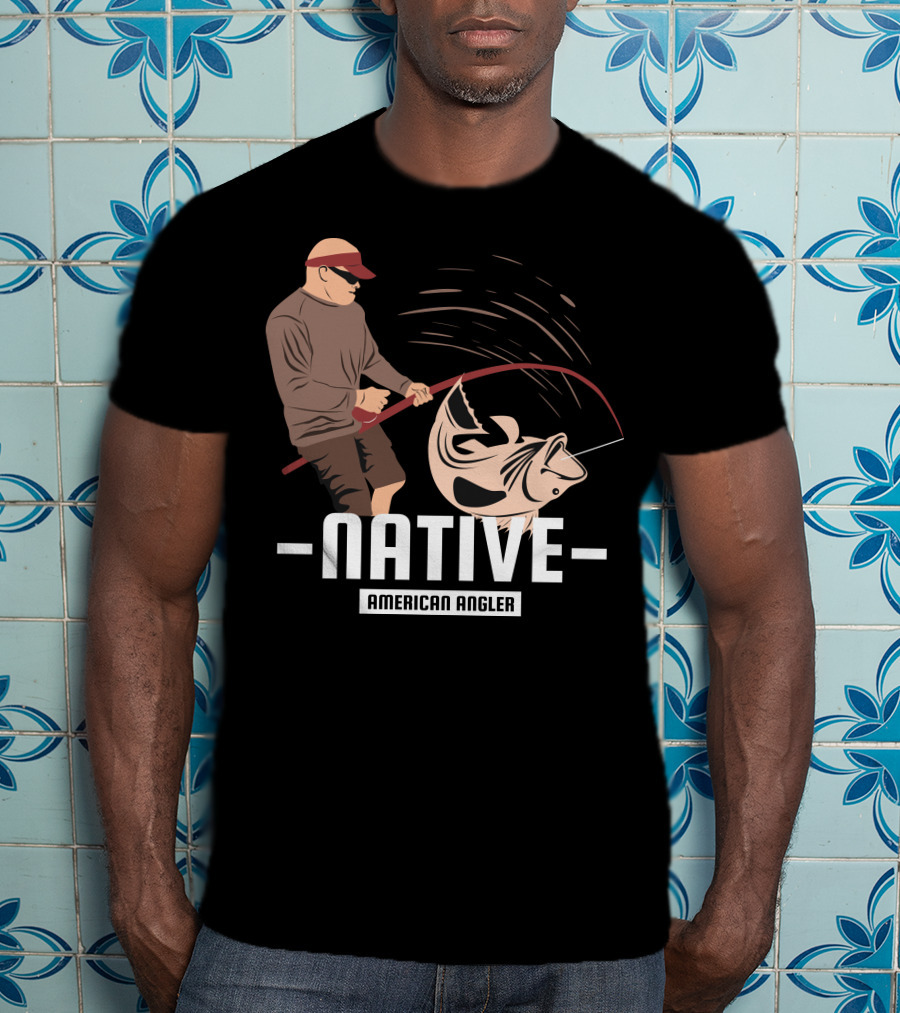 Native Fisherman Catching Fish With Rod And Reel T-Shirt