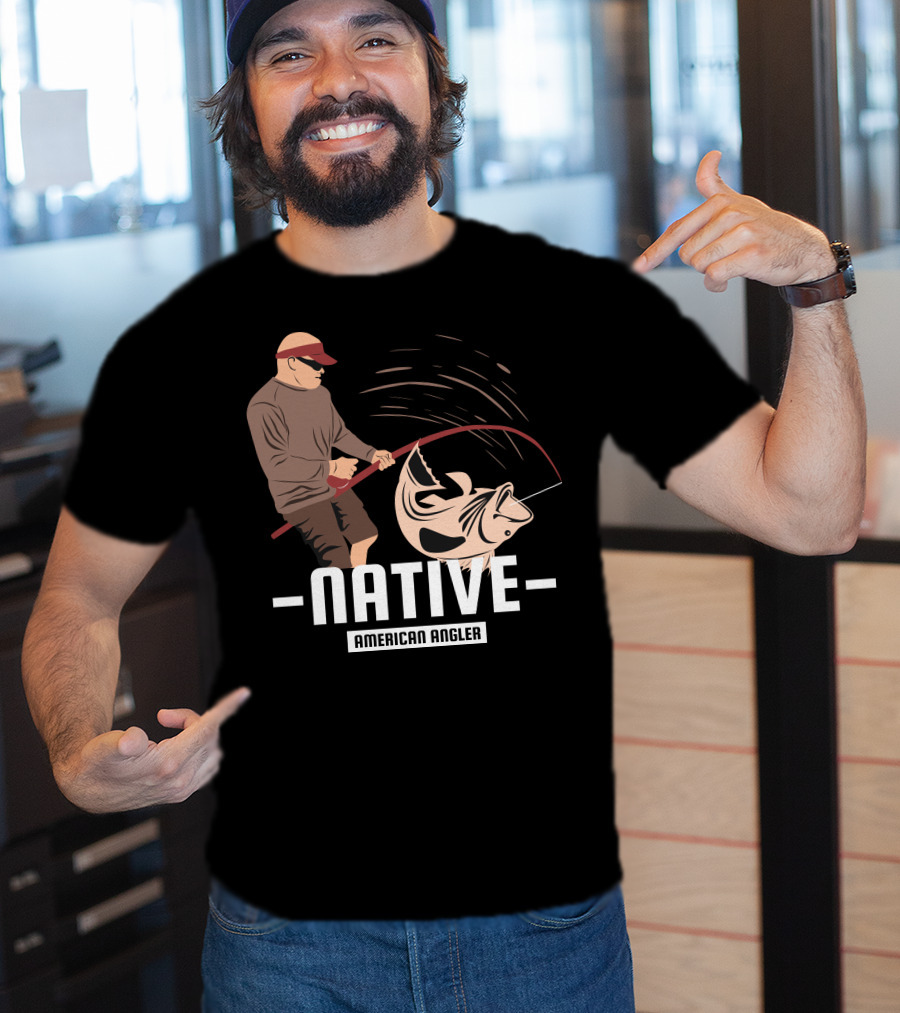 Native Fisherman Catching Fish With Rod And Reel T-Shirt