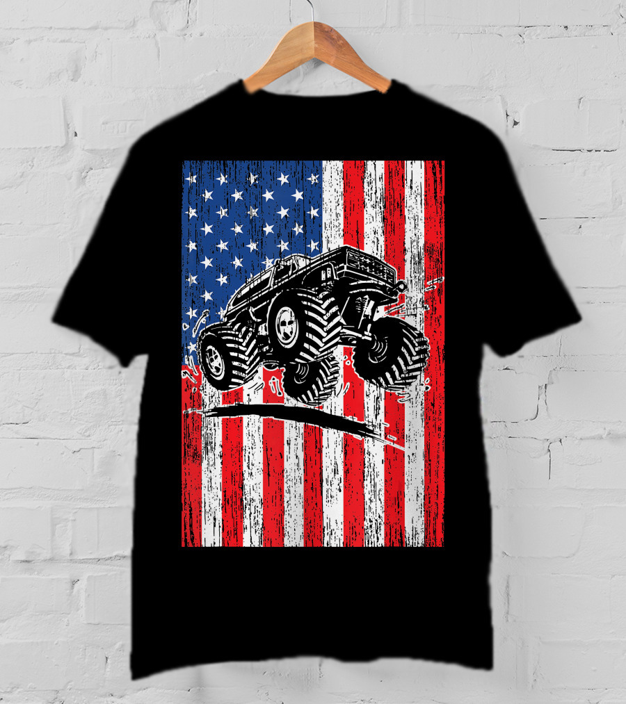 American Flag USA Monster Truck Enthusiast Patriotic T-Shirt