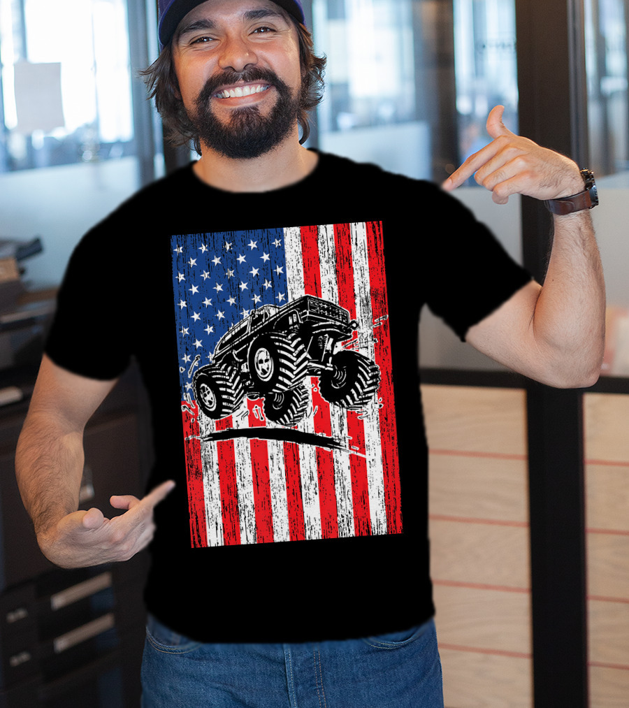 American Flag USA Monster Truck Enthusiast Patriotic T-Shirt