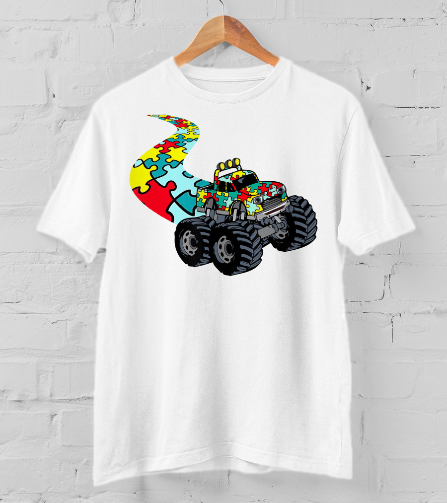 Autism Awareness Puzzle Piece Monster Truck For Boys T-Shirt
