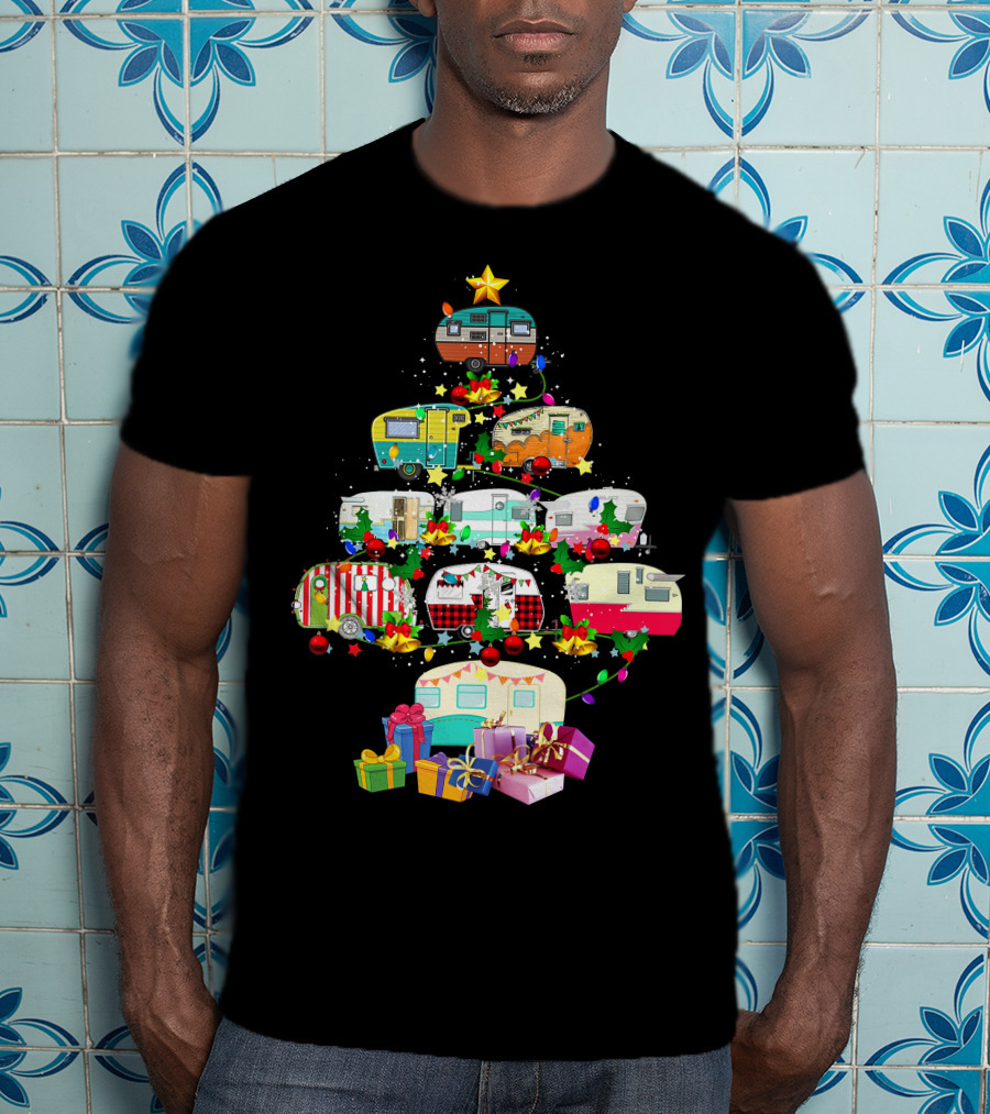 Christmas Camping Lover X Mas Camper Tree With Trucks And Gifts T-Shirt