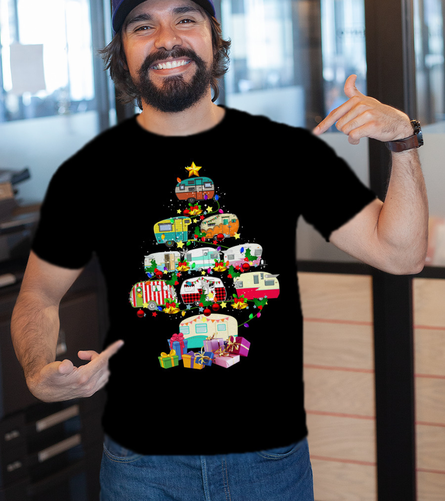 Christmas Camping Lover X Mas Camper Tree With Trucks And Gifts T-Shirt
