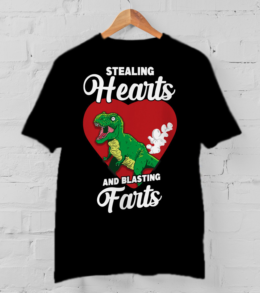 Stealing Hearts And Blasting Farts Dinosaur In Red Heart T-Shirt