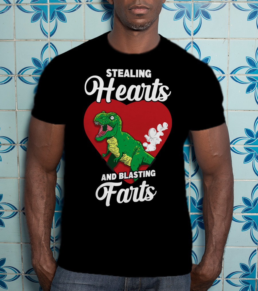 Stealing Hearts And Blasting Farts Dinosaur In Red Heart T-Shirt