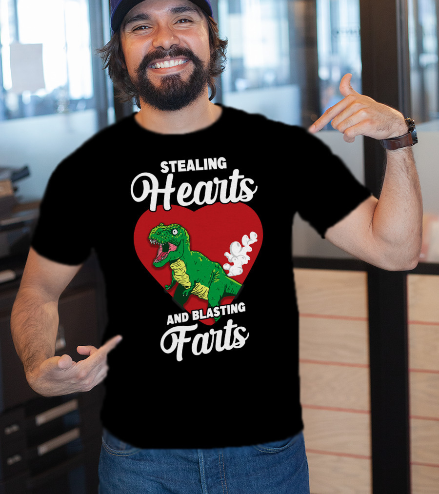 Stealing Hearts And Blasting Farts Dinosaur In Red Heart T-Shirt