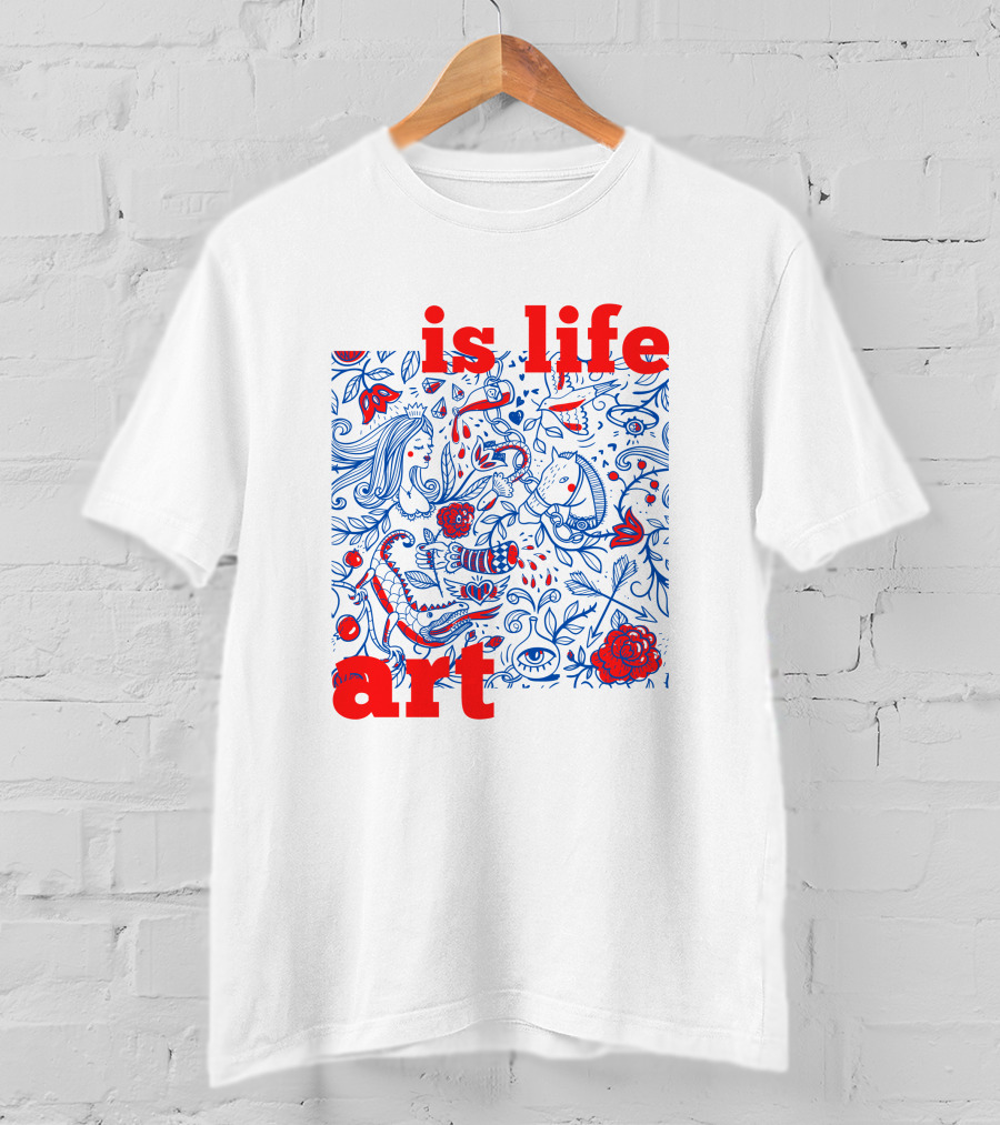 Is Life Art Floral Fantasy In Red And Blue T-Shirt