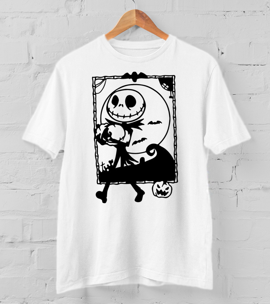 Little Jack Pumpkin Silhouette With Moon And Pumpkin Accents T-Shirt