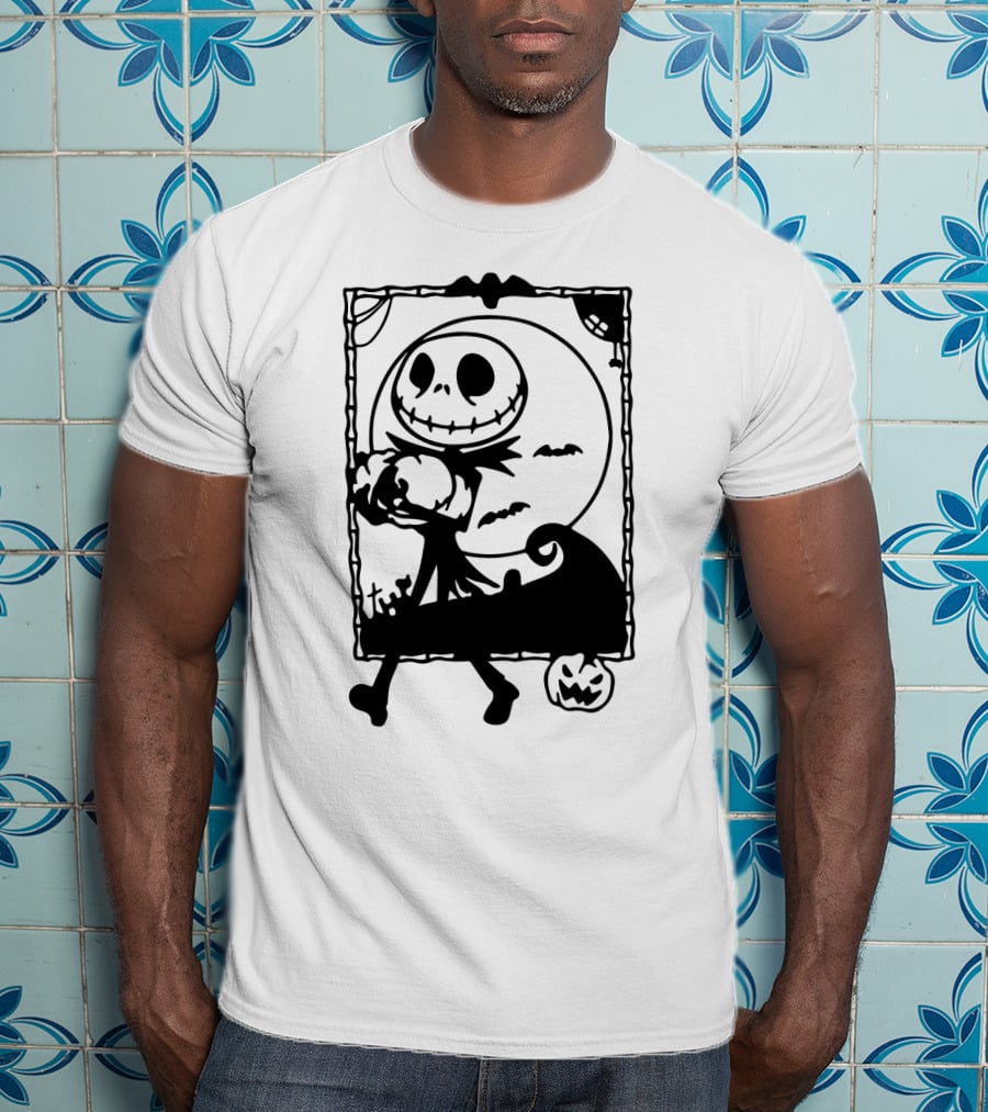 Little Jack Pumpkin Silhouette With Moon And Pumpkin Accents T-Shirt