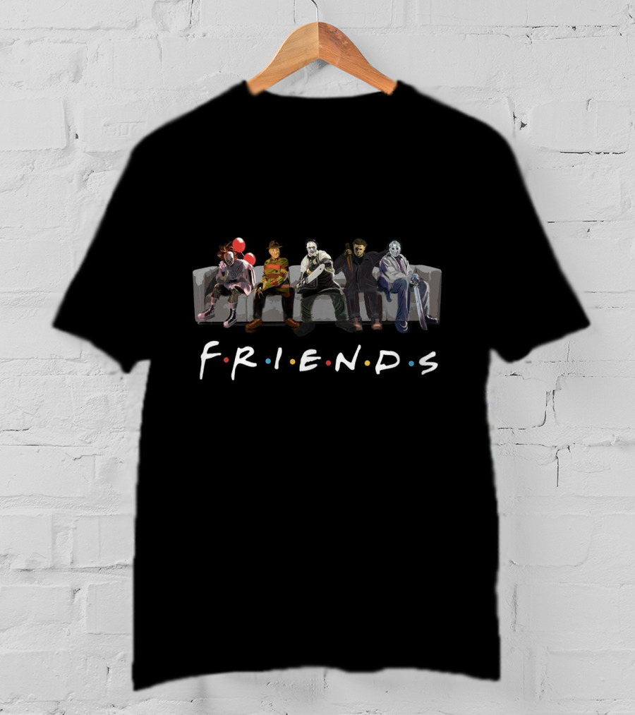 Horror Icons Sitcom Friends Parody Featuring Popular Movie Characters T-Shirt