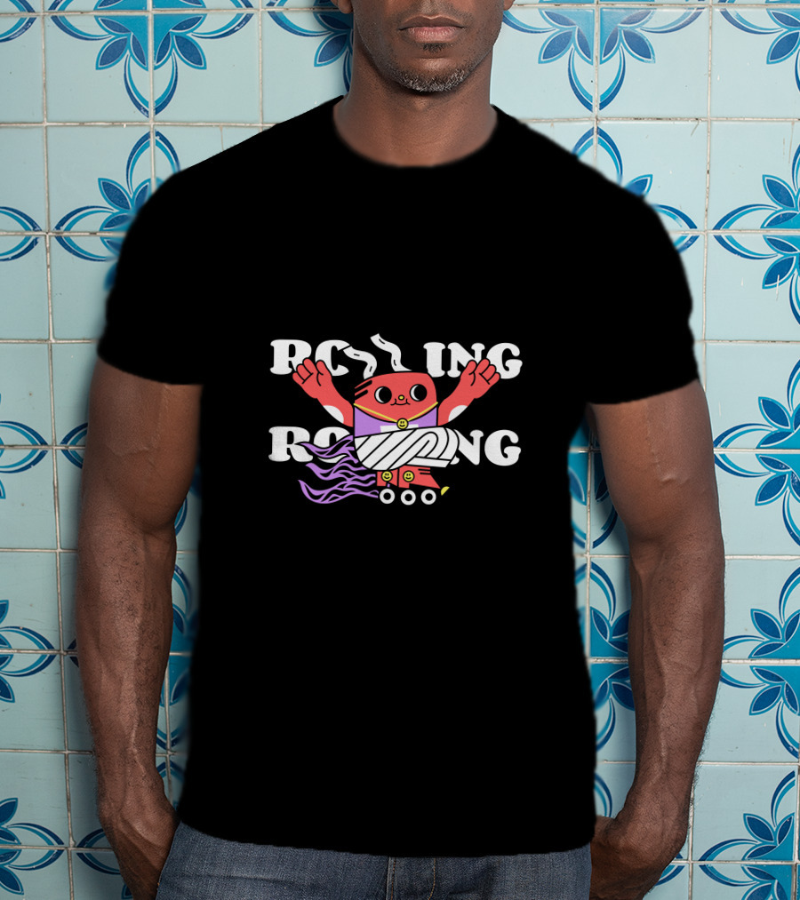 Rolling Cartoon Character With Purple Roller Skates And Wavy Hair T-Shirt