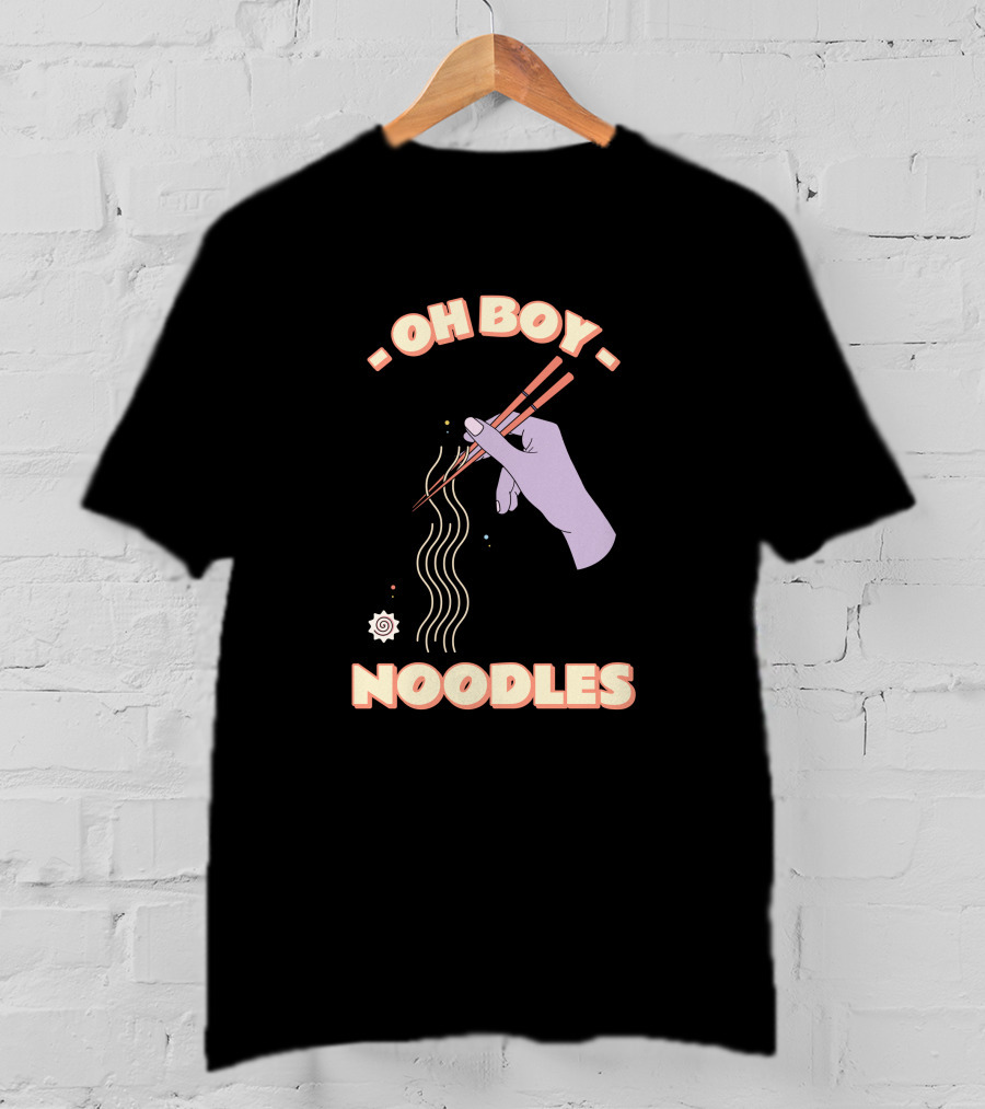 Oh Boy Noodles Hand Holding Chopsticks With Floating Ramen T-Shirt