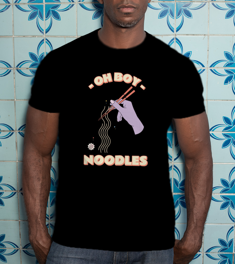 Oh Boy Noodles Hand Holding Chopsticks With Floating Ramen T-Shirt