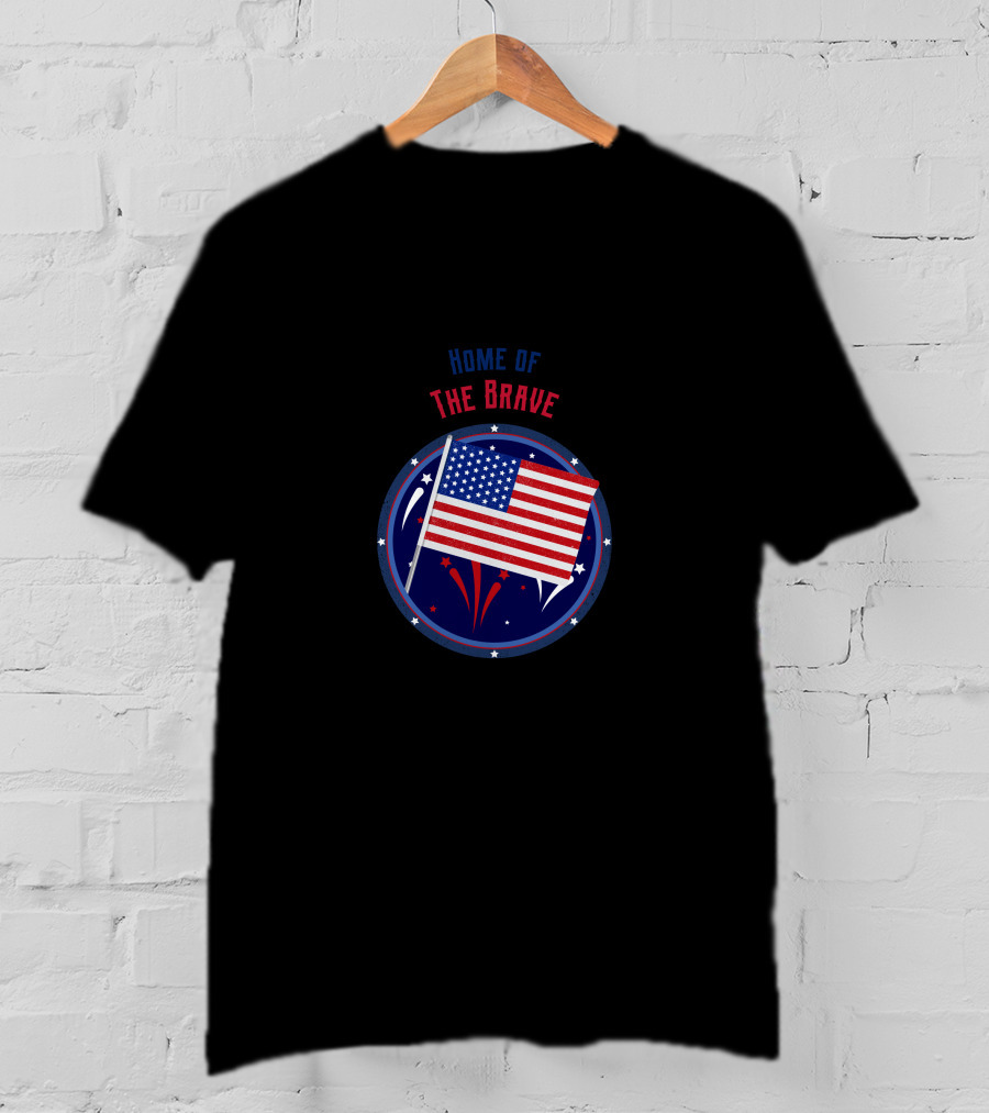 Home Of The Brave US Flag With Stars And Fireworks T-Shirt