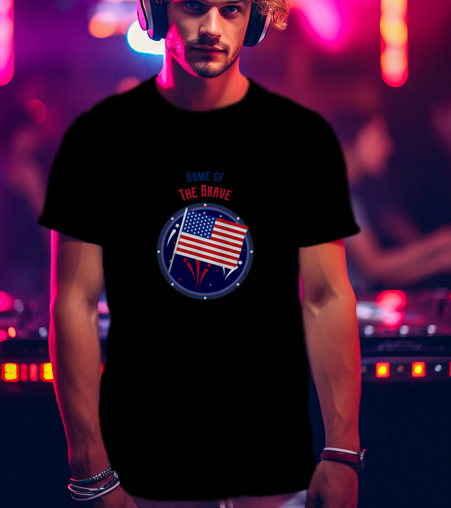 Home Of The Brave US Flag With Stars And Fireworks T-Shirt
