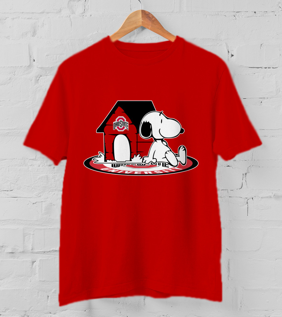 Ohio State Football Fan Now And Forever University Emblem With Snoopy Doghouse T-Shirt