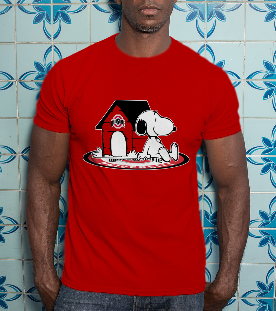Ohio State Football Fan Now And Forever University Emblem With Snoopy Doghouse T-Shirt