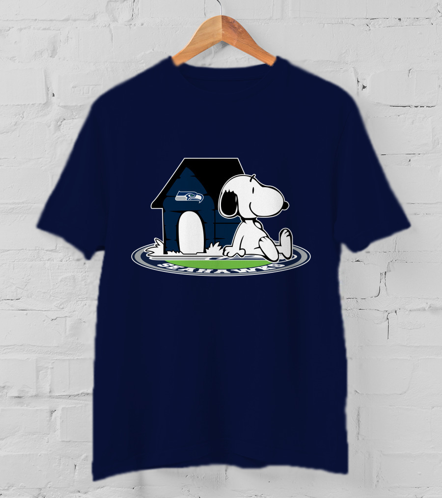 Seattle Seahawks Fan Forever With Snoopy Sitting By Doghouse T-Shirt