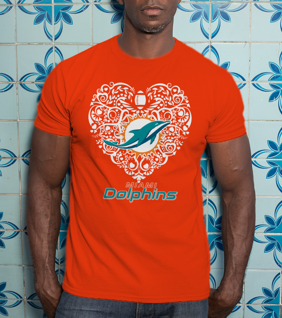 Love My Miami Dolphins Heart Football Theme T-Shirt