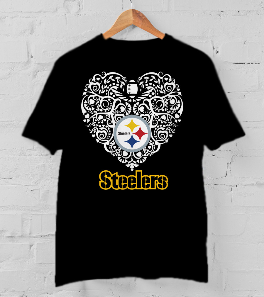 Pittsburgh Steelers Heart Design Football T-Shirt