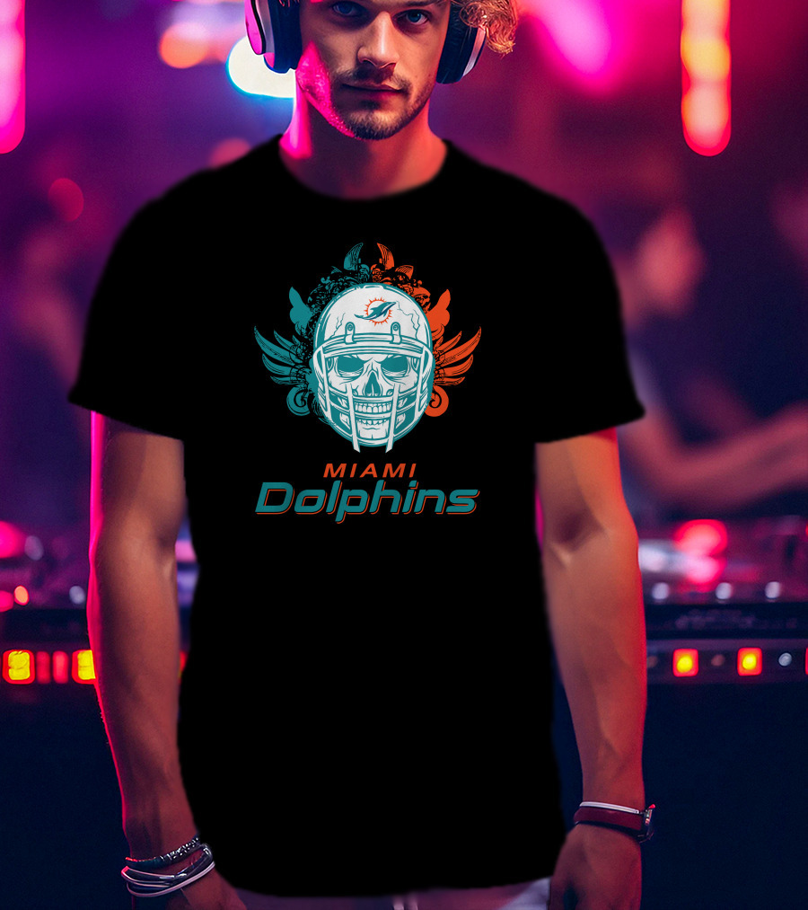 Miami Dolphins Skull Helmet T-Shirt