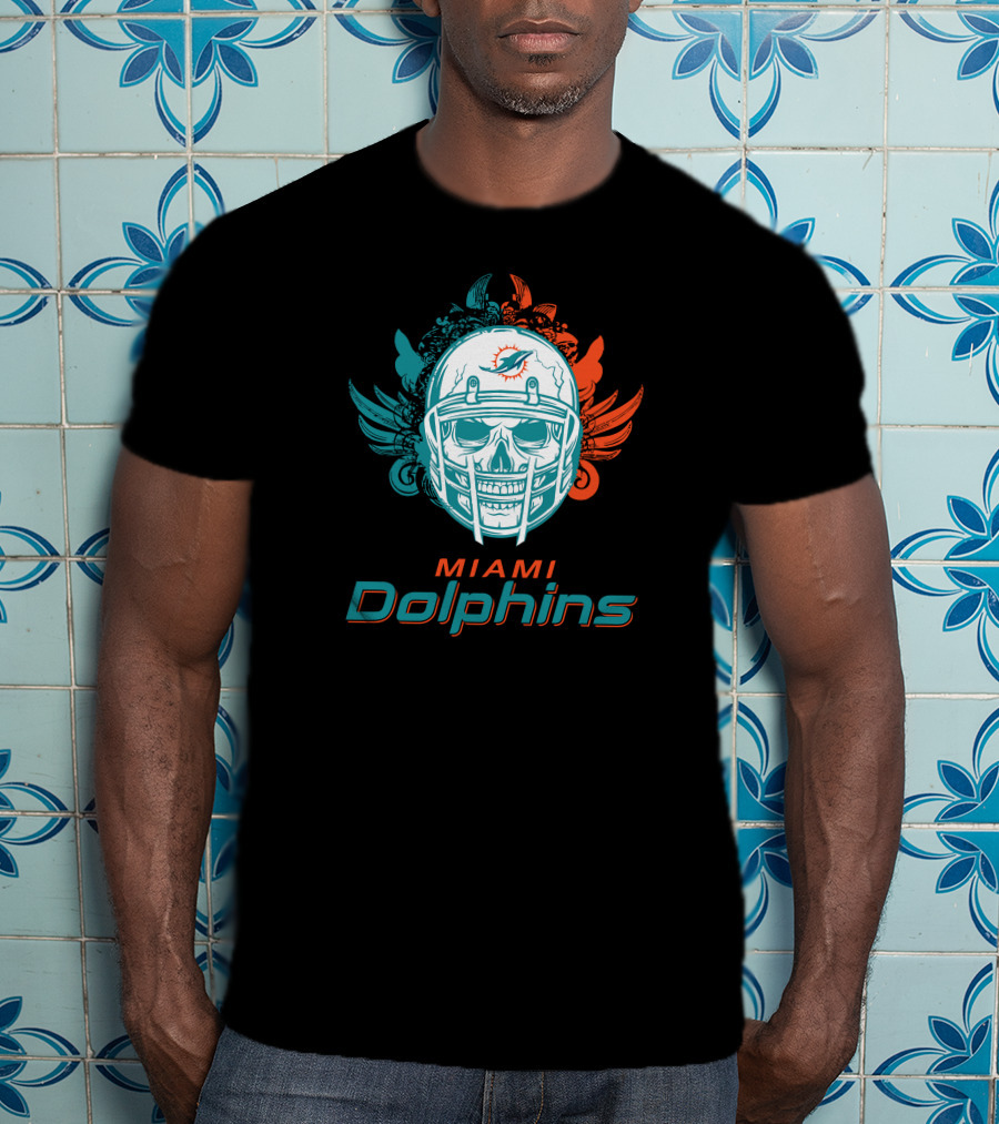 Miami Dolphins Skull Helmet T-Shirt