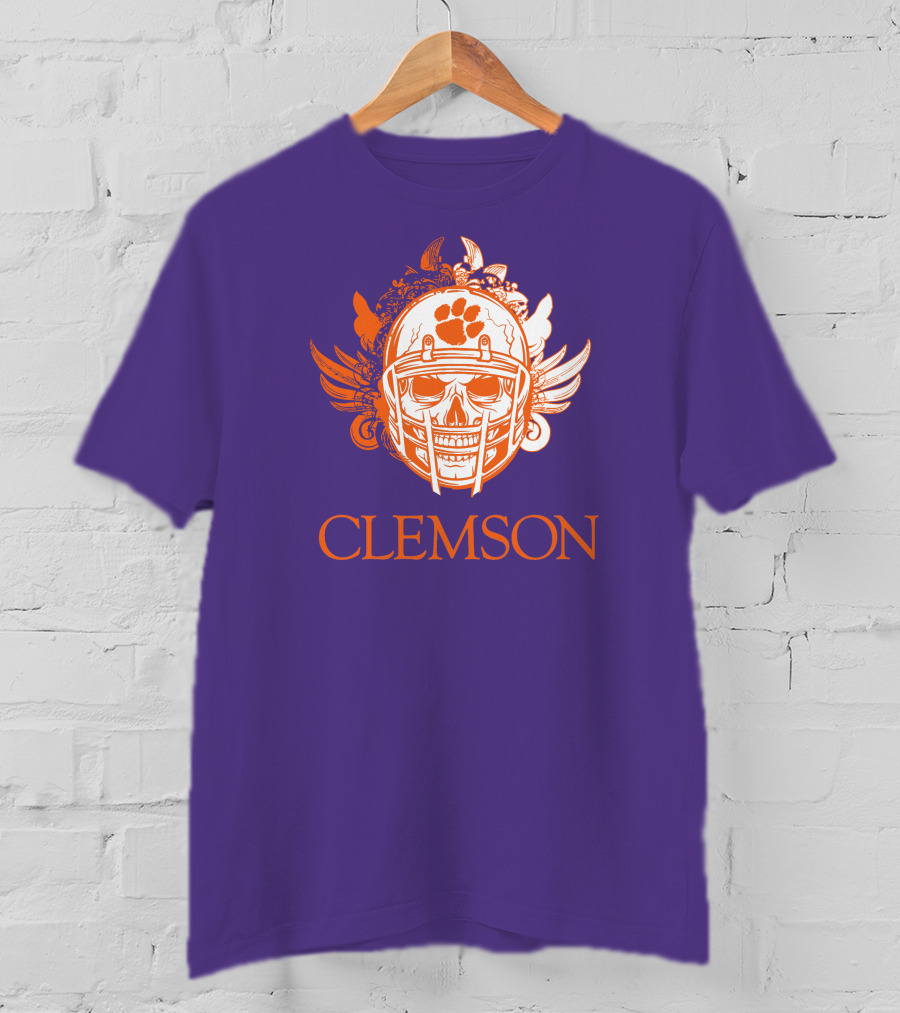 Clemson Tigers Skull Helmet With Wings T-Shirt