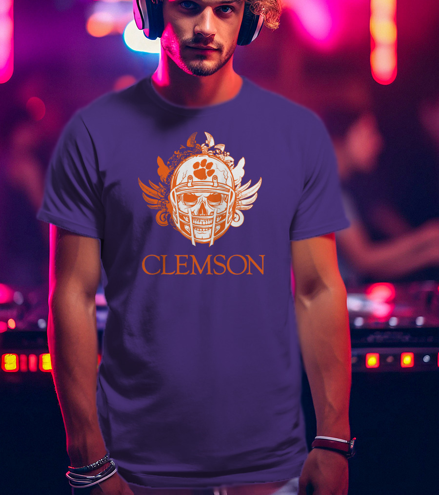 Clemson Tigers Skull Helmet With Wings T-Shirt