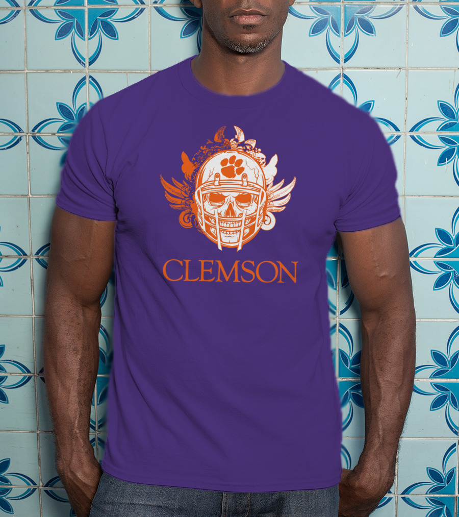 Clemson Tigers Skull Helmet With Wings T-Shirt