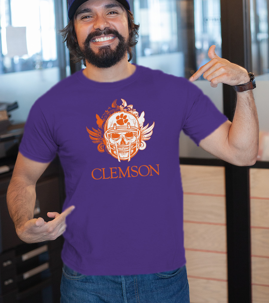 Clemson Tigers Skull Helmet With Wings T-Shirt
