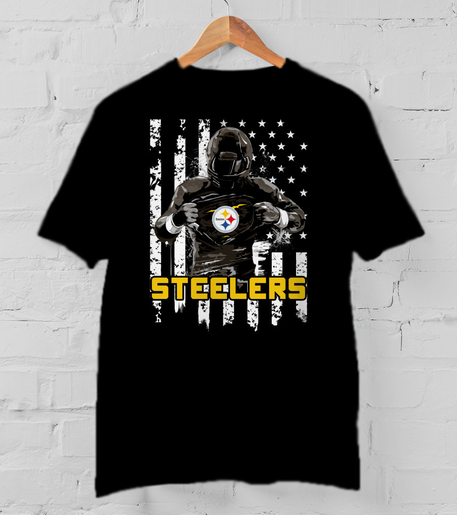 Steelers Player Emblazoned Over Distressed American Flag Iconic T-Shirt