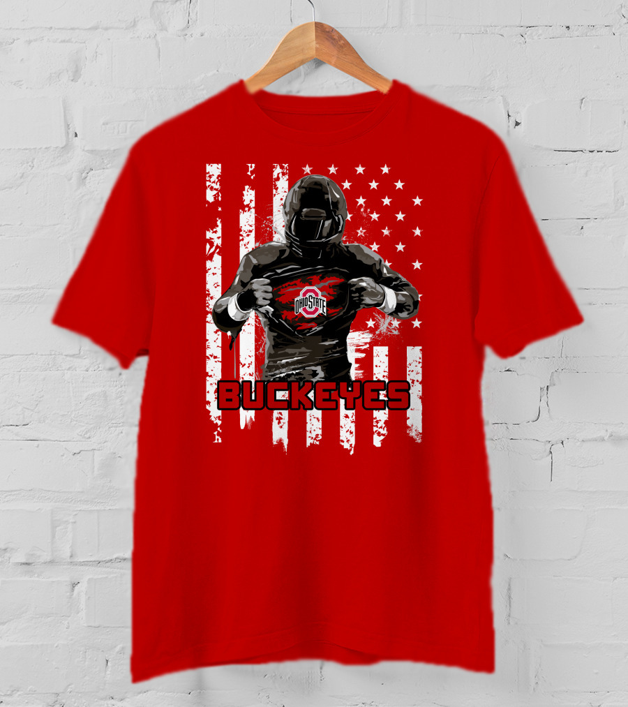 Ohio State Buckeyes Player With American Flag Background T-Shirt