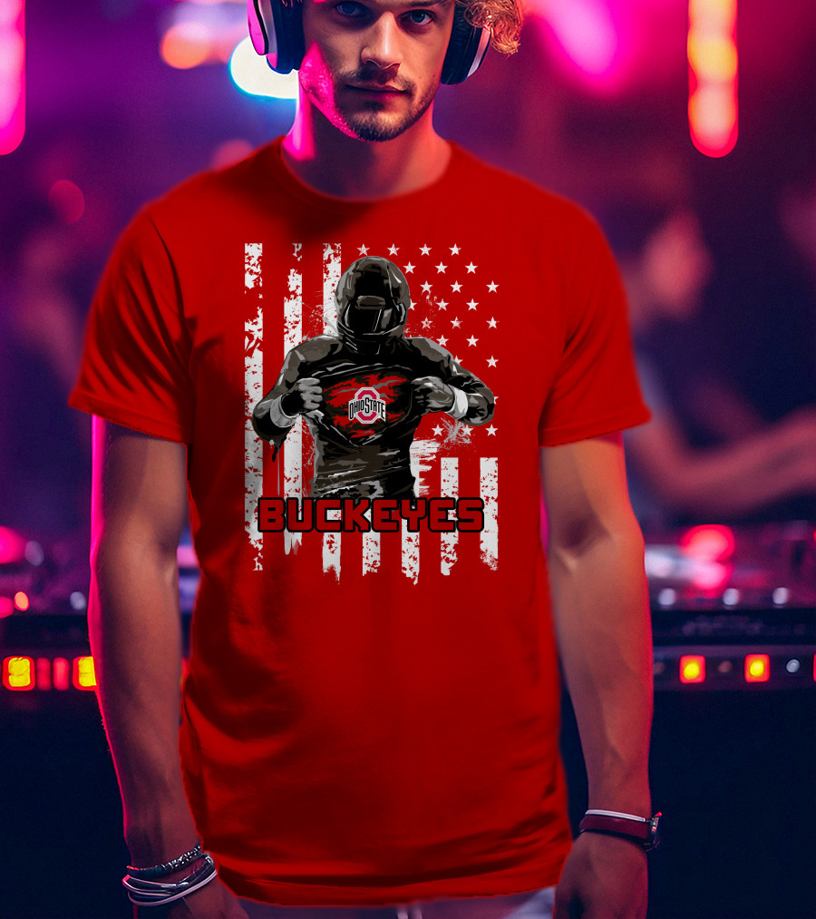 Ohio State Buckeyes Player With American Flag Background T-Shirt