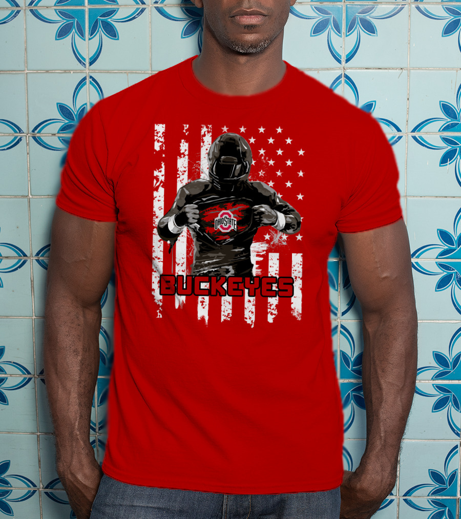 Ohio State Buckeyes Player With American Flag Background T-Shirt