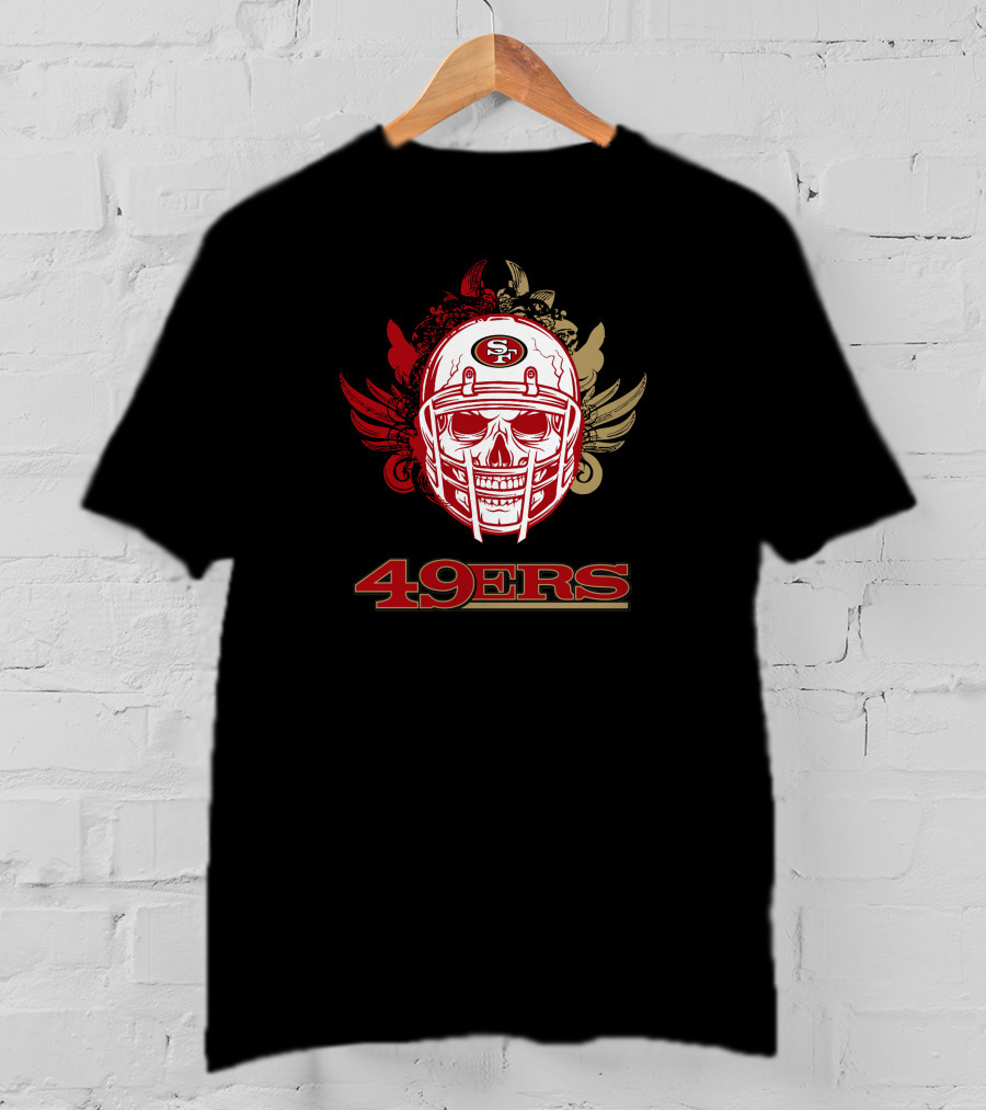San Francisco 49ers Skull Football Helmet Red Gold Wings T-Shirt