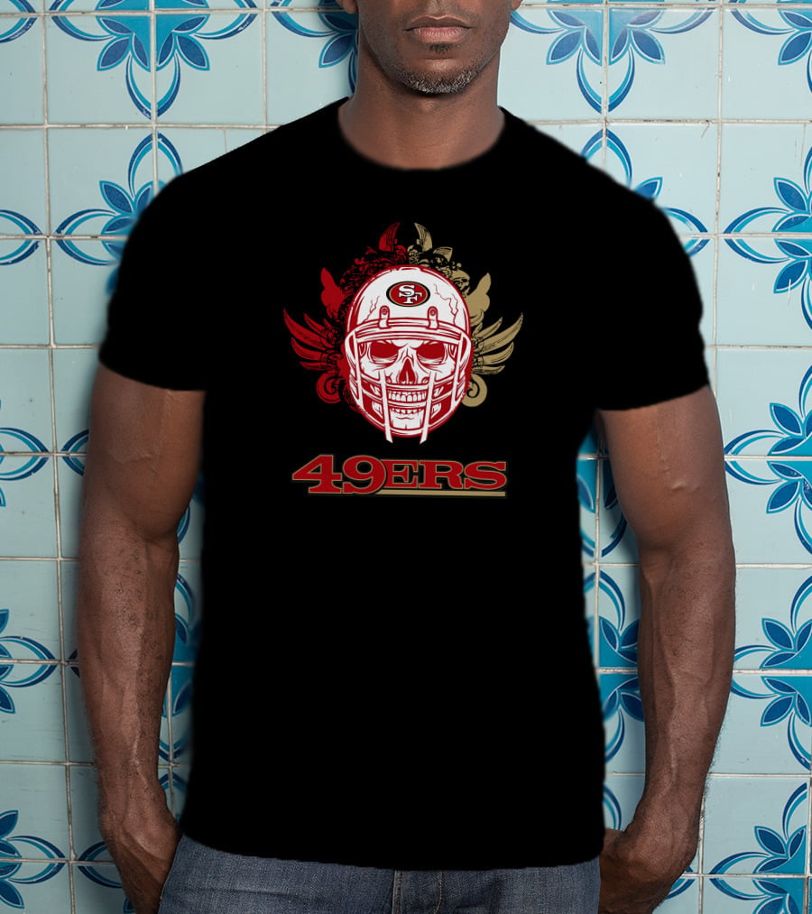 San Francisco 49ers Skull Football Helmet Red Gold Wings T-Shirt