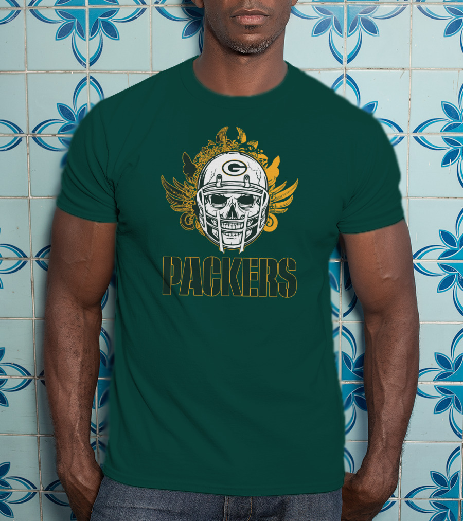 Packers Skull Helmet With Green Bay Logo Elements T-Shirt