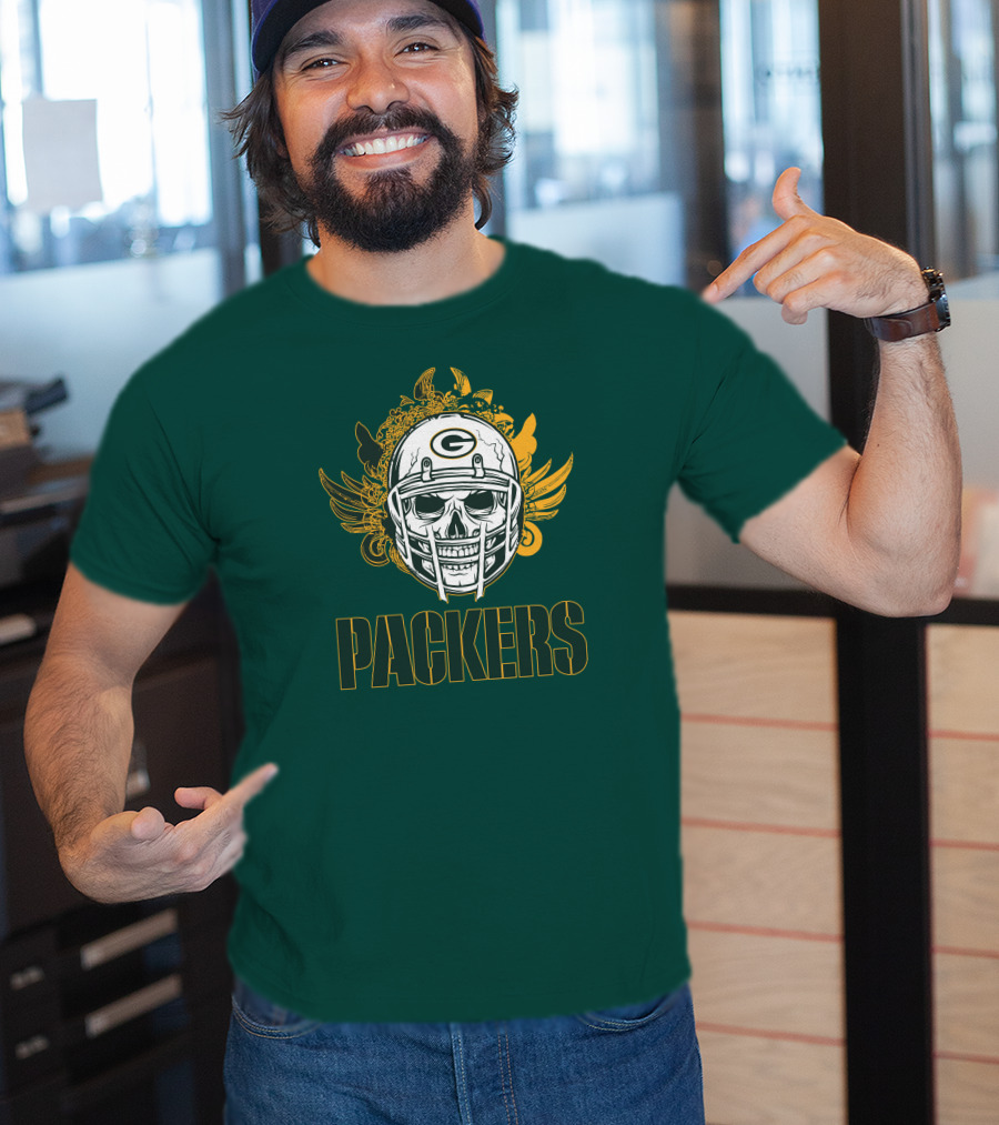 Packers Skull Helmet With Green Bay Logo Elements T-Shirt