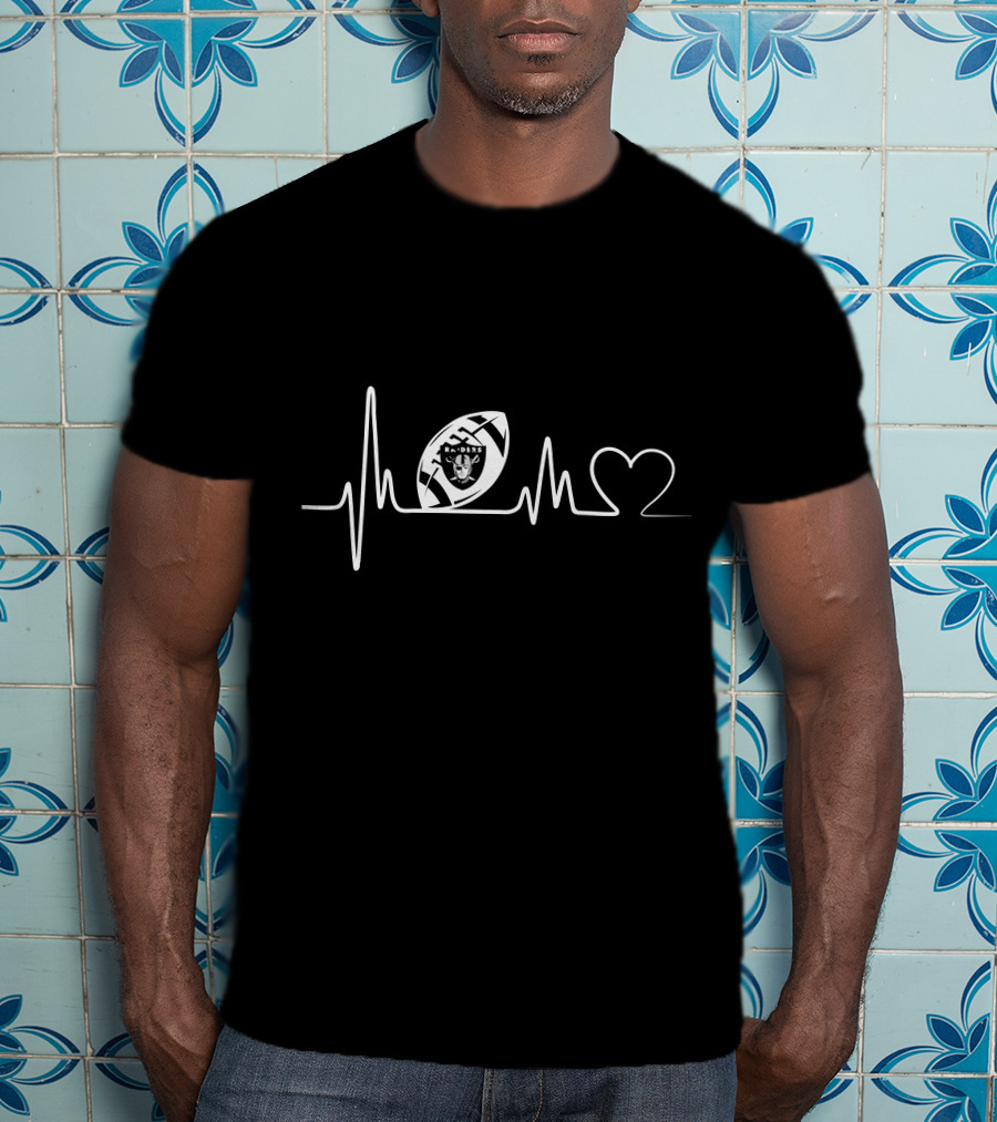 Las Vegas Raiders Heartbeat Logo Football Helmet Iconography With Heart Outline T-Shirt