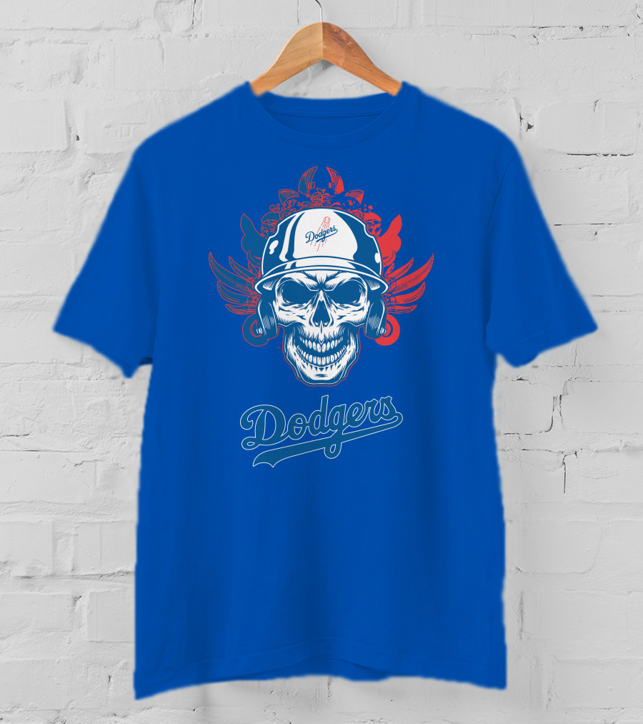 Dodgers Skull With Wings And Helmet T-Shirt